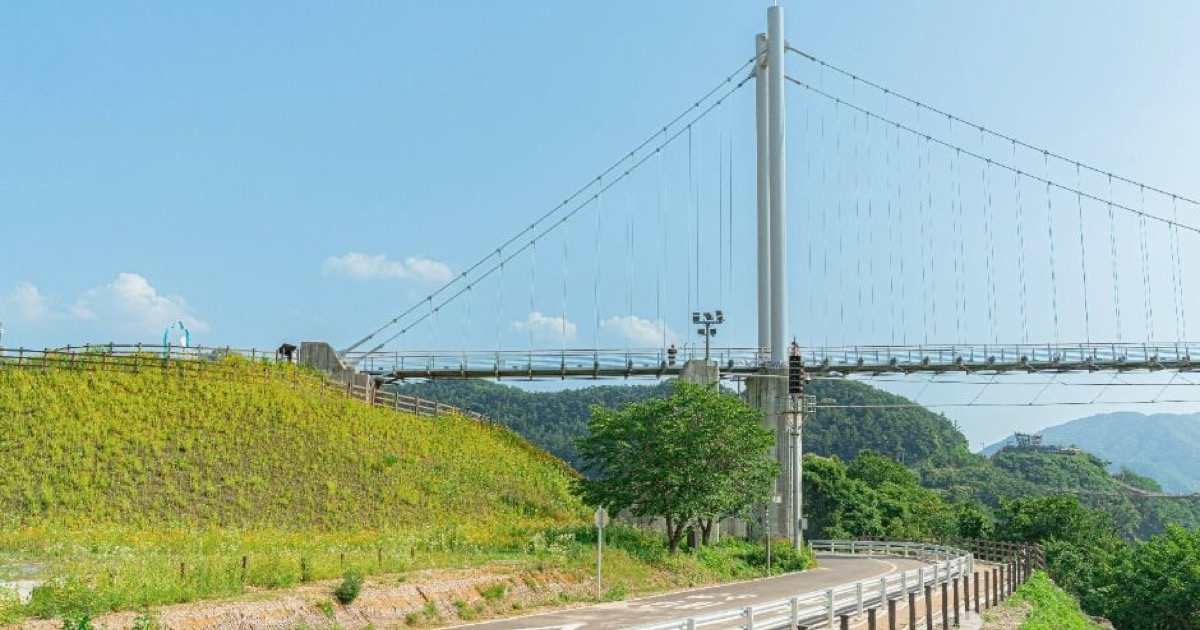 Pocheon Hantan River Sky Bridge crossing a green basalt gorge