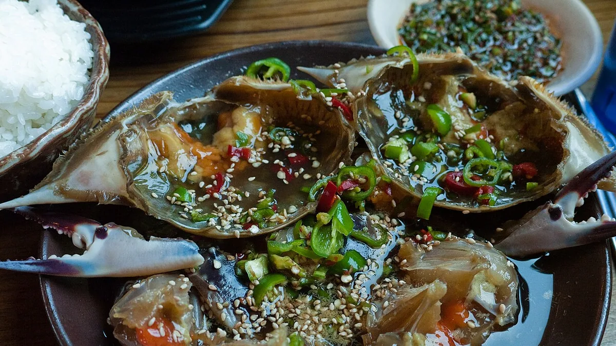 Ganjang gejang, soy-marinated crab served in Korea